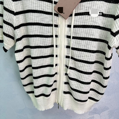 516 2024 Runway Summer Brand Same Style Sweater Yellow White Short Sleeve Hooded Fashion Clothes High Quality Womens F664