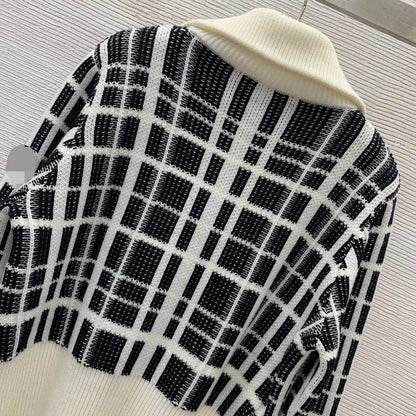 10006 2024 Spring Autumn Brand Same Style Sweater Long Sleeve Black White V Neck Womens Clothes High Quality Womens G24070916