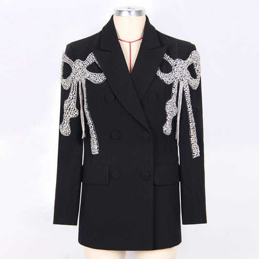 1019 2023 Autumn Milan Runway Coat Jackets Long Sleeve Lapel Neck Black White Beads High Quality Button Fashion Womens Clothes MANSHA