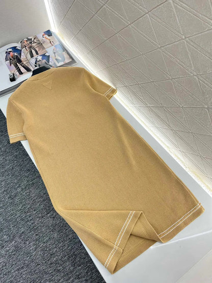 527 XL 2024 Milan Runway Spring Summer Dress Khaki Short Sleeve Brand Same Style Empire Womens Fashion High Quality F679