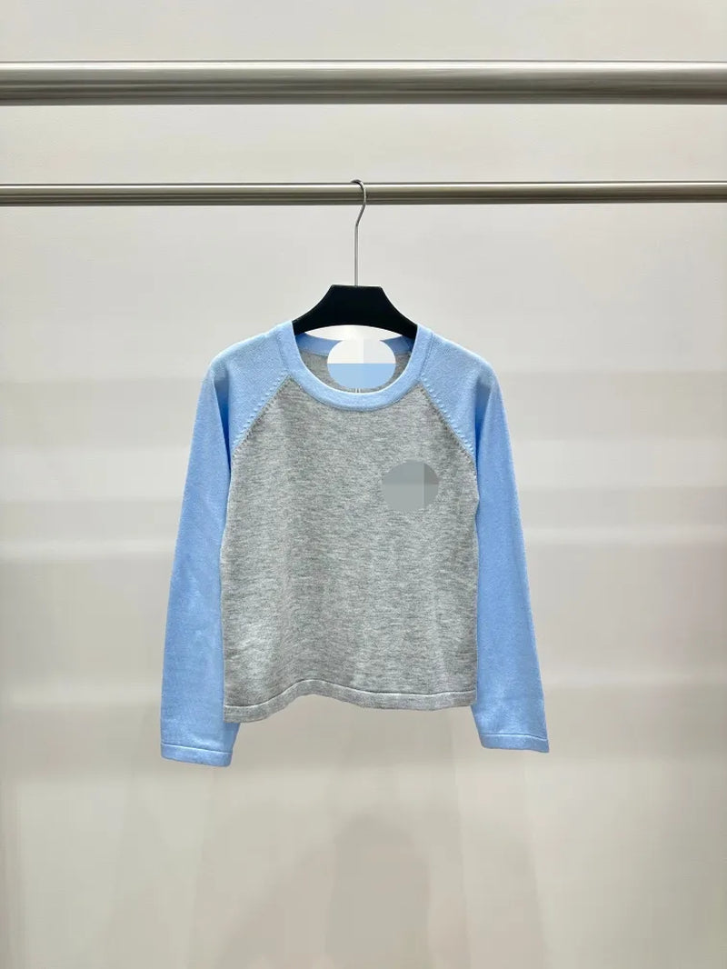 1016 2024 Spring Autumn Brand Same Style Sweater Long Sleeve White Blue Gray Crew Neck Womens Clothes High Quality Womens Shu