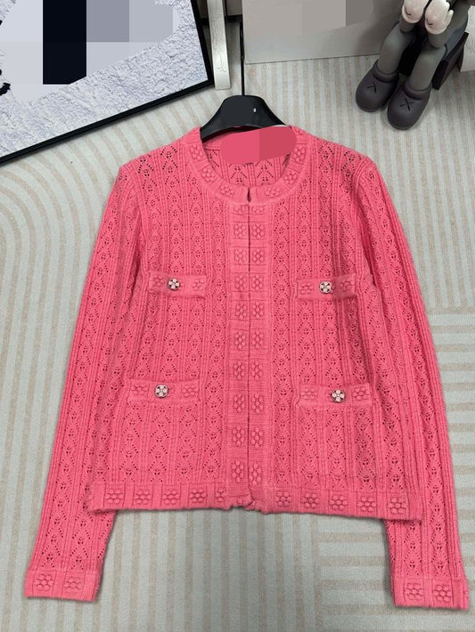 3013 2024 Runway Spring Summer Brand Same Style Sweater Pink White Long Sleeve Crew Neck Womens Clothes High Quality Womens Qian