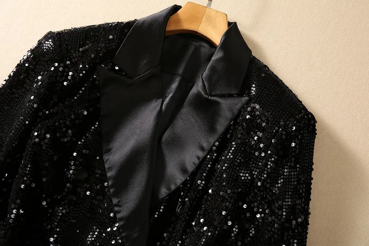 1012 2023 Autumn Milan Runway Coat Jackets Long Sleeve Lapel Neck Black Sequins High Quality Button Fashion Womens Clothes Sh