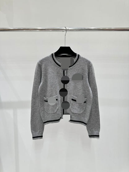 10001 2024 Spring Autumn Brand Same Style Sweater Long Sleeve Crew Neck Gray Womens Clothes High Quality Womens Shun