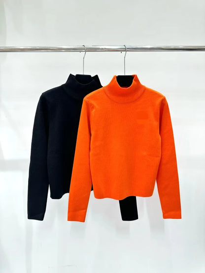 106 2024 Spring Autumn Brand Same Style Sweater Long Sleeve Orange Black Crew Neck Womens Clothes High Quality Womens Shun