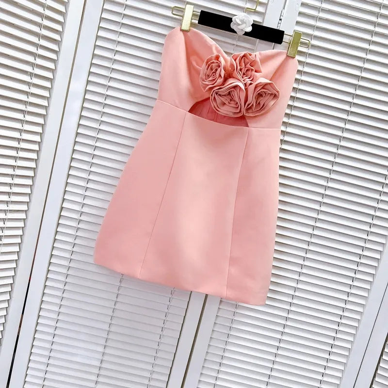 5006 2024 Runway Dress Spring Summer Dress Back Pink Slash Neck Brand Same Style Womens Dress Fashion High Quality Xilou