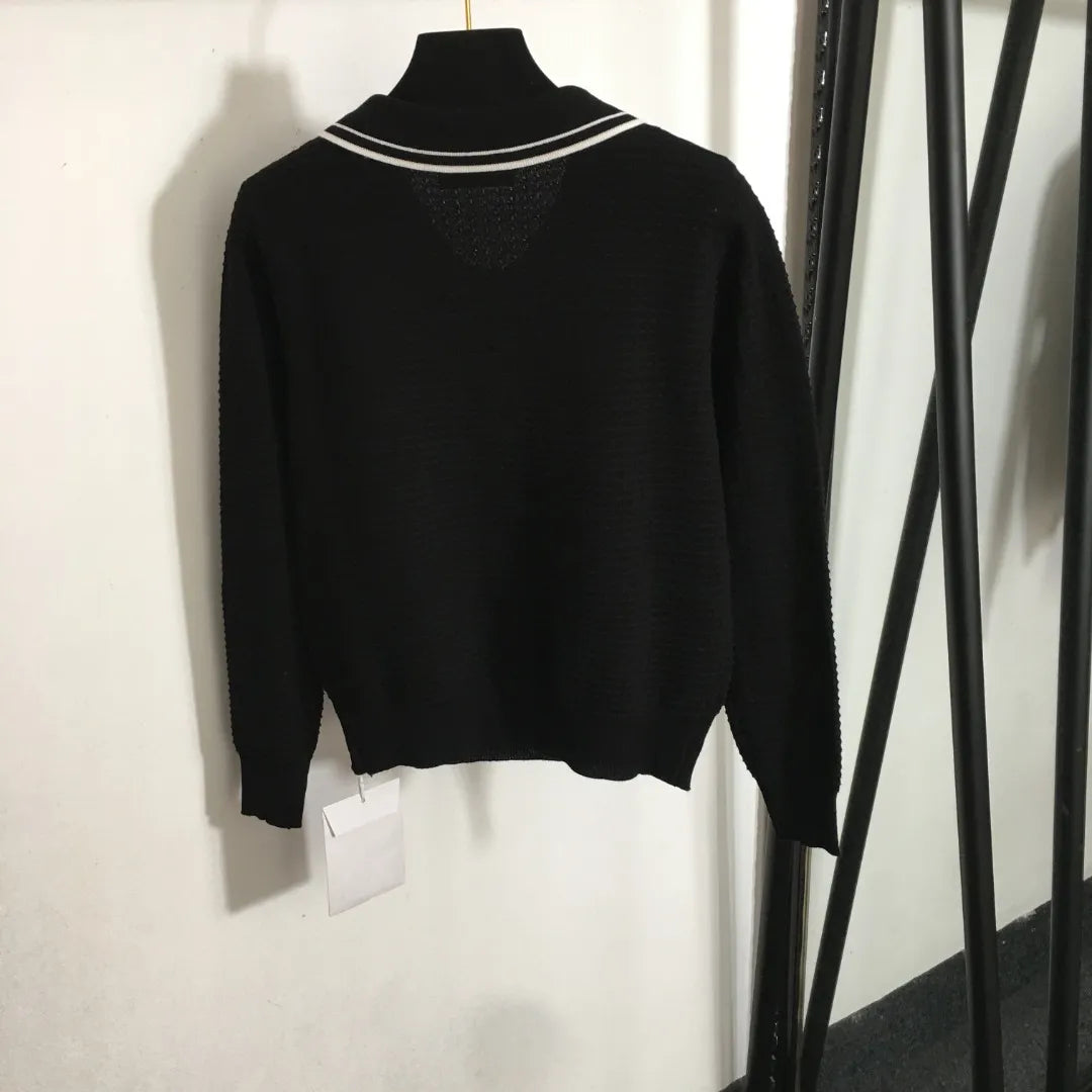 906 2024 Runway Autumn Brand Same Style Sweater Long Sleeve Lapel Neck Black Clothes High Quality Womens 20246046