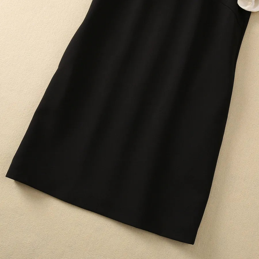 10061 XXL 2024 Runway Dress Spring Summer Dress Beads Crew Neck Black Brand Same Style Womens Dress Fashion High Quality SH