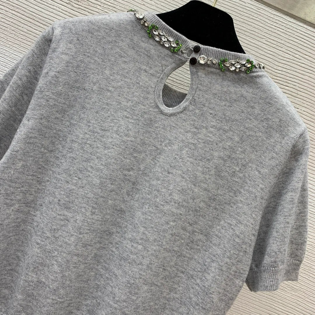 82 2024 Autumn Brand Same Style Sweater Gray Short Sleeve Crew Neck High Quality Dress Fashion Clothes High Quality Womens D24073039