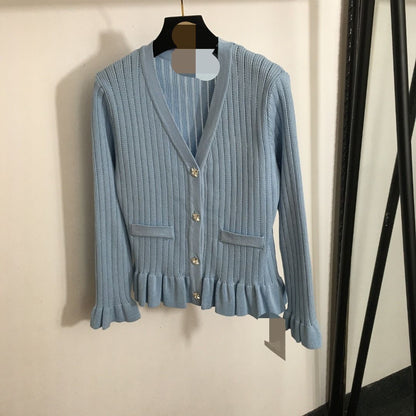 902 2024 Runway Autumn Brand Same Style Sweater Long Sleeve Blue White Black Clothes High Quality Womens 20245953