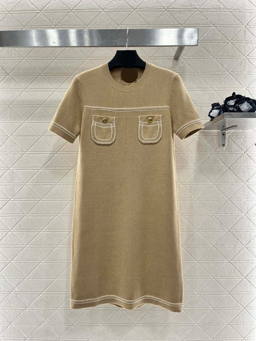 527 XL 2024 Milan Runway Spring Summer Dress Khaki Short Sleeve Brand Same Style Empire Womens Fashion High Quality F679