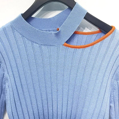 508 2021 Spring Summer Brand Same Style Sweater Long Sleeve Crew Neck Fashion Womens Clothes High Quality Womens Blue Pullover Liye