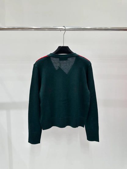 10001 2024 Spring Autumn Brand Same Style Sweater Long Sleeve V Neck Red Green Womens Clothes High Quality Womens Shun