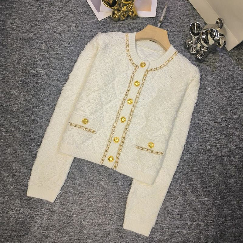 11002 2024 Runway Summer Brand Same Style Sweater Long Sleeve Crew Neck Cardigan Fashion Clothes White High Quality Womens Shali