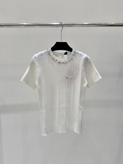 307 2024 Summer Brand Same Style Sweater White Short Sleeve Crew Neck Womens Clothes High Quality Womens Shun