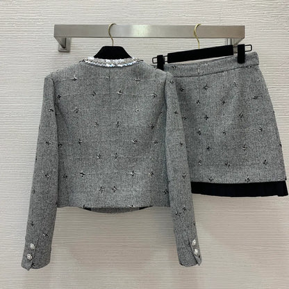 928 XXL 2024 Spring Autumn Two Pieces Sets Skirt Empire Long Sleeve Crew Neck Empire Short Pants Flora Print G24100580