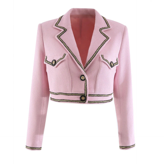 612 2024 Women Coat Pink Yellow Long Sleeve Lapel Neck Button Brand Same Style High Quality GUOER