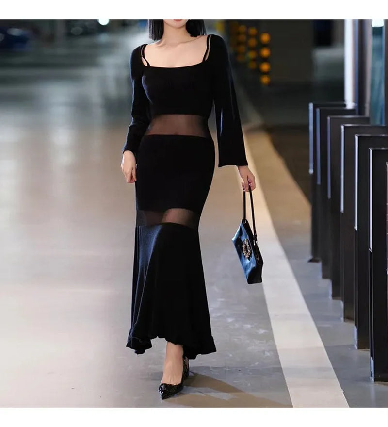 10062 XL 2024 Runway Dress Spring Summer Dress Black Crew Neck Brand Same Style Womens Dress Fashion High Quality Haomeng