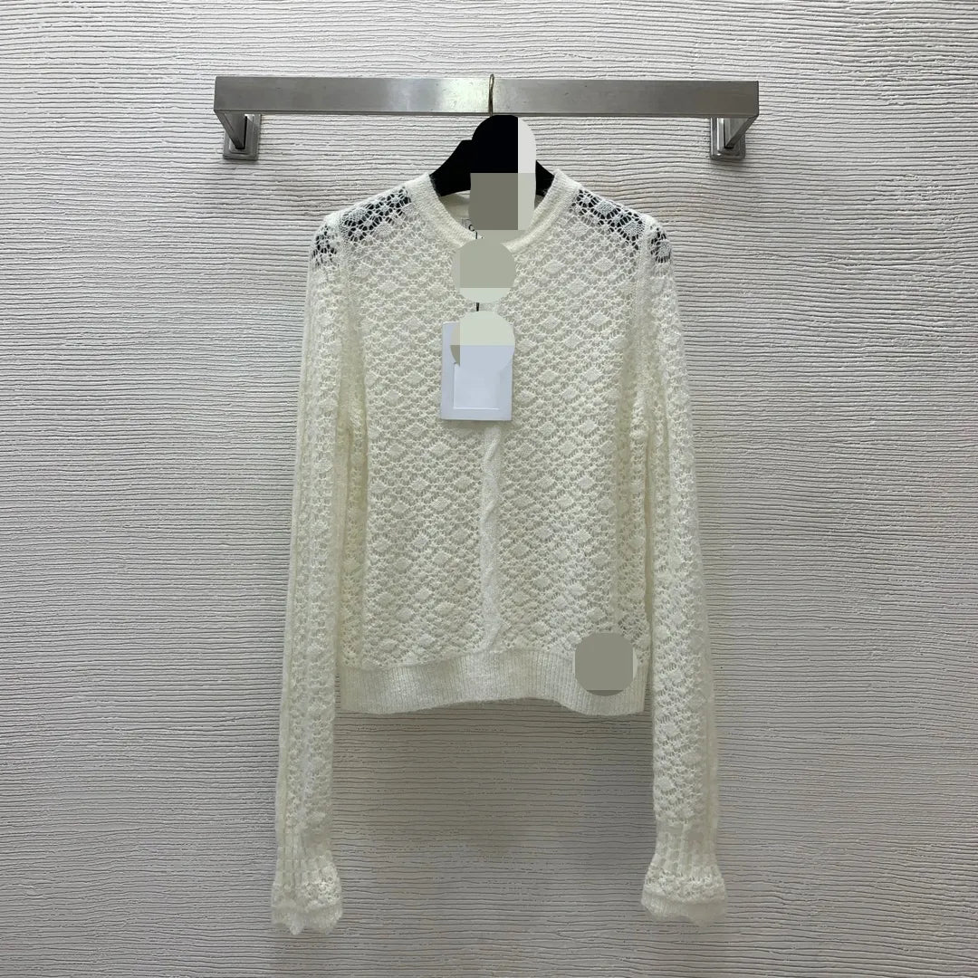 106 2024 Spring Autumn Brand Same Style Sweater Long Sleeve White Crew Neck Womens Clothes High Quality Womens D24101388