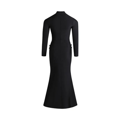 10071 L 2024 Runway Dress Spring Summer Dress Bandage Dress Crew Neck Long Sleeve Black Brand Same Style Womens Dress Fashion High Quality Mefei