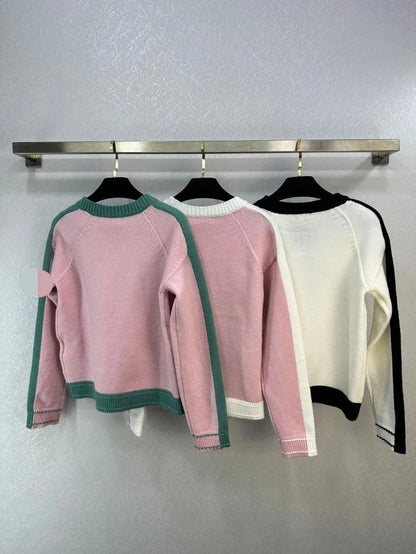 11011 2024 Runway Summer Brand Same Style Sweater Long Sleeve Crew Neck Pullover Fashion Clothes Pink High Quality Womens Weilag542